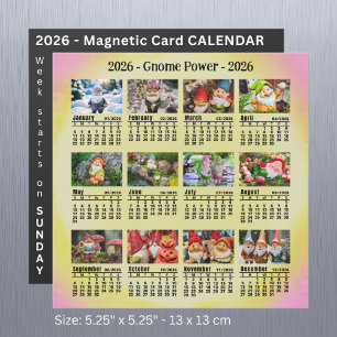 2026 Custom Photo Gnome Calendrier Dimanche début