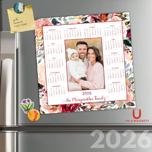 2026 Élégant Blush Floral Photo Calendrier magnéti