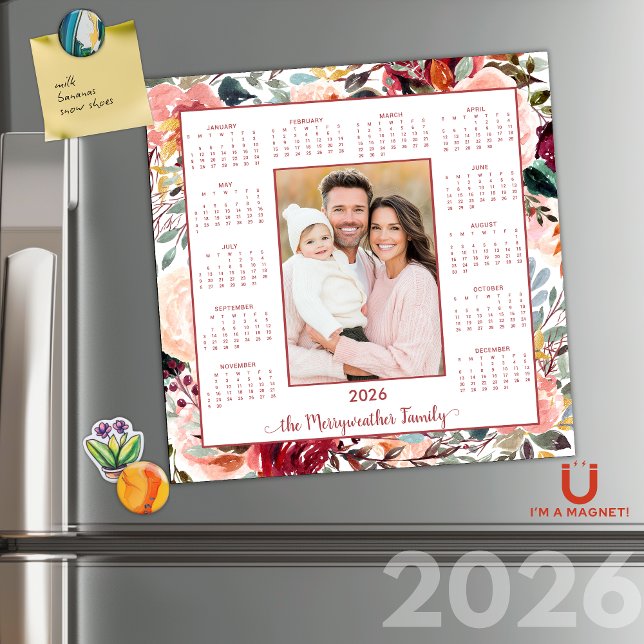 2026 Élégant Blush Floral Photo Calendrier magnéti (2026 Elegant Blush Floral Photo Magnetic Calendar)