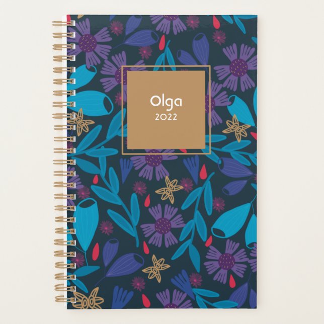 2026 floral moderne bleu personnalisé (Devant)
