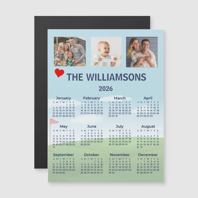 2026 Magnet Photo Calendar Golf Theme (Devant / Derrière)