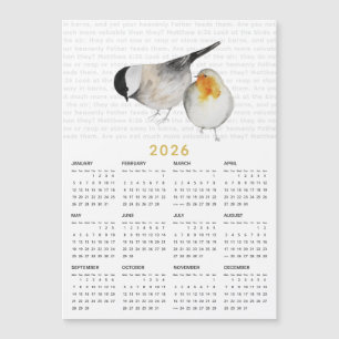 2026 Matthew 6:26 Aquarelle Birds Calendrier Magne