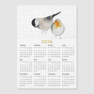 2026 Matthew 6:26 Aquarelle Birds Calendrier Magne