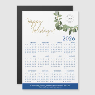 2026 Modern Wreath Your Logo ici Calendrier bleu