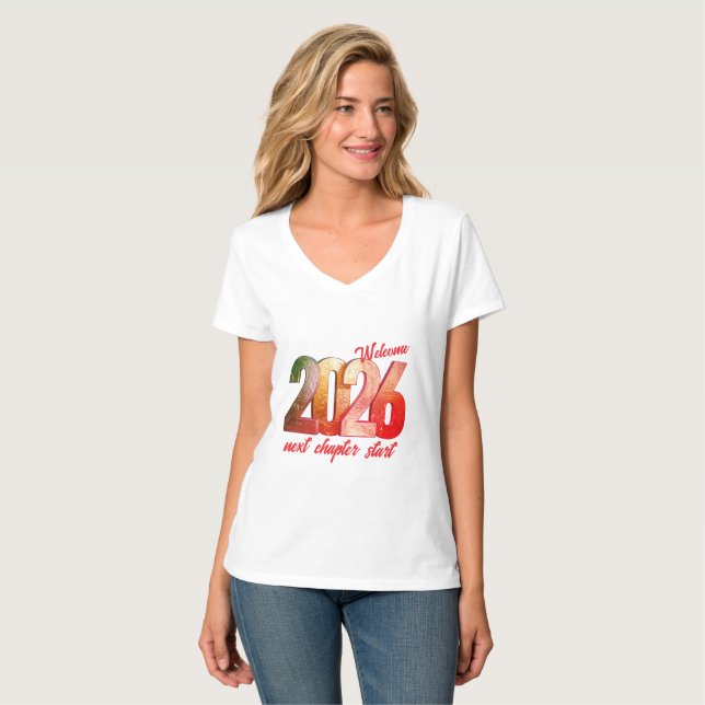 2026 NEW YEAR WOMENS BASIC VNECK TSHIRT (Devant entier)