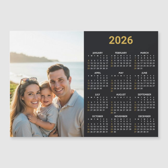 2026 Photo Calendar | Full Year Black Fridge Card (Devant)