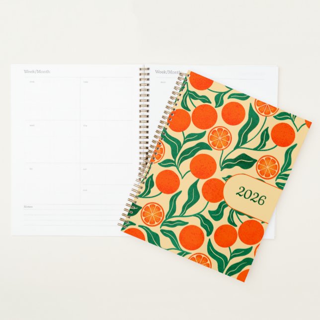 2026 Planner | Orange Citrus Botanical Design (Devant avec enveloppe)