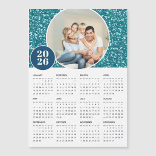 2026 Sparkly Blue Photo Calendrier magnétique pers