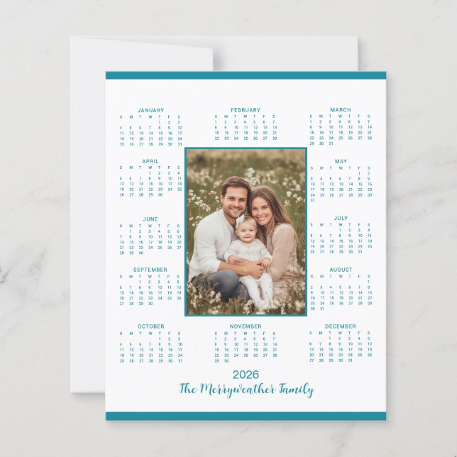 2026 Teal Blue Photo Calendar Holiday Card (Devant)