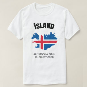 2026 Total Solaire Eclipse Ísland Drapeau T-shirt