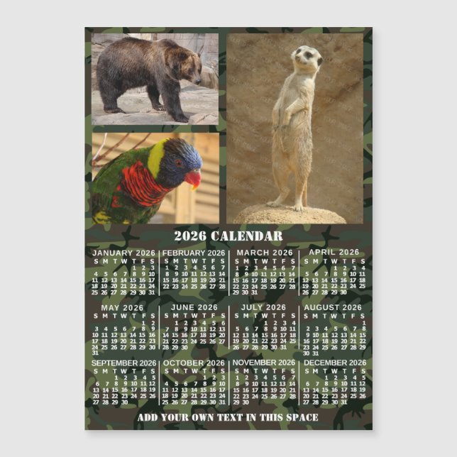 2026 Year Calendar Camouflage Add 3 Photos Magnet (Devant)