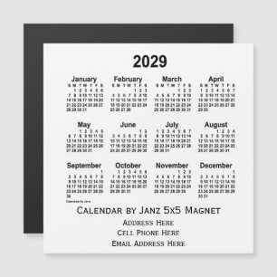 2029 White Business Calendar par Janz 5x5 Magnet