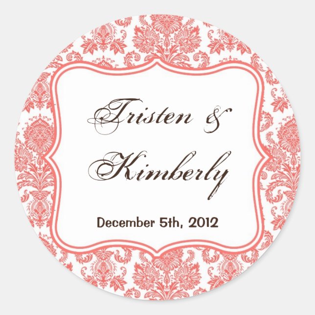 20 - 1,5" Favor Stickers Coral Blanc Damask Lace (Devant)