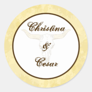 20 - 1,5" Favor Stickers Cowboy Rodeo Steer Crâne