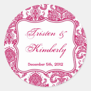 20 - 1,5" Favor Stickers Fusia White Damask Lace