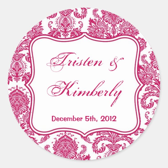 20 - 1,5" Favor Stickers Fusia White Damask Lace (Devant)