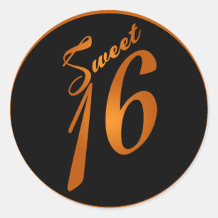 20 - 1,5" Favor Stickers Sweet 16 Orange
