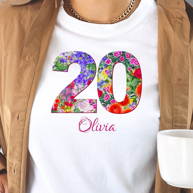 20 ans fête fleurie design t-shirt (Créateur téléchargé)