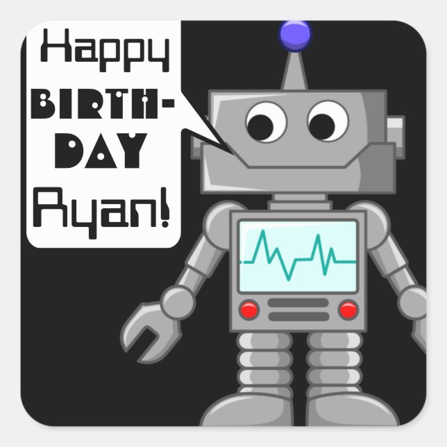 20 autocollants de robot personnalisés Joyeux Anni (Devant)