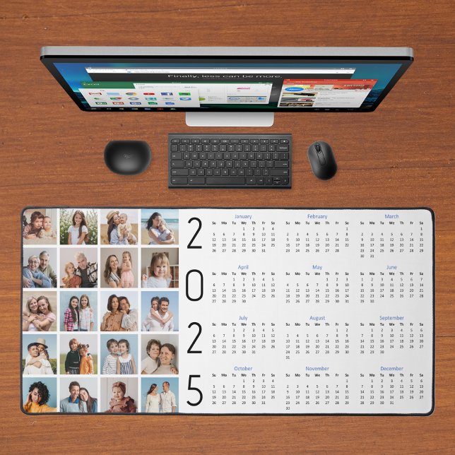 20 Collage Photo US 2025 Année En Un Coup D'Oeil C (20 Photo Collage USA 2025 Yearly Calendar Desk Mat)