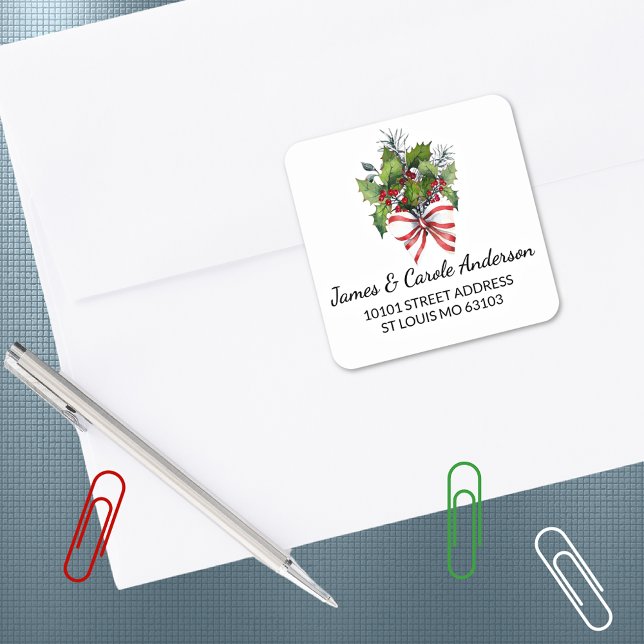 20 Cute Holly & Red Berries Return Address Sticker (Créateur téléchargé)