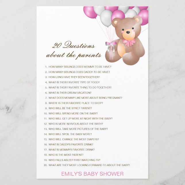 20 Questions modifiables sur la Baby Shower des pa (Devant)