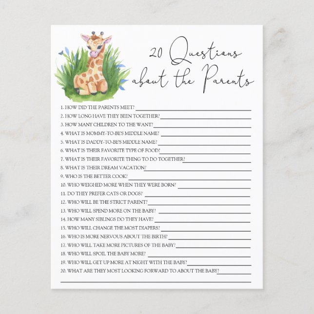 20 Questions sur la baby shower des parents (Devant)