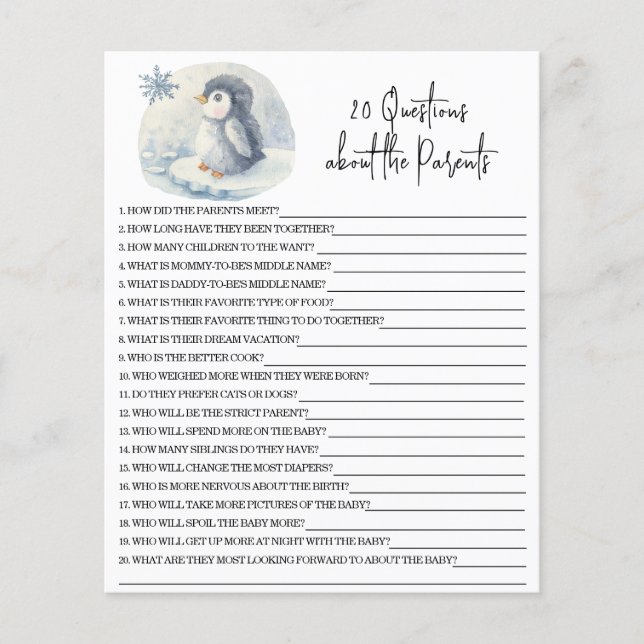 20 Questions sur la baby shower des parents (Devant)