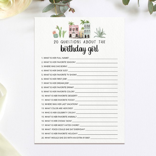 20 Questions sur la carte d'anniversaire de la fil (Créateur téléchargé)