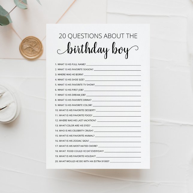20 Questions sur la carte d'anniversaire du garçon (Créateur téléchargé)