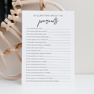 20 Questions sur la carte de jeu Baby Shower des p