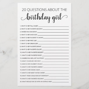 20 Questions sur le jeu Anniversaire Fille Anniver