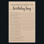 20 Questions sur le jeu Anniversaire Garçon Annive<br><div class="desc">Achetez ce jeu éditable et profitez de la haute qualité 20 Questions sur la carte Birthday Boy pour votre événement! C'est un modèle de jeu,  Vous pouvez changer les questions comme vous le souhaitez! Conception papier Kraft.</div>