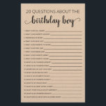 20 Questions sur le jeu Anniversaire Garçon Annive<br><div class="desc">Achetez ce jeu éditable et profitez de la haute qualité 20 Questions sur la carte Birthday Boy pour votre événement! C'est un modèle de jeu,  Vous pouvez changer les questions comme vous le souhaitez! Conception papier Kraft.</div>