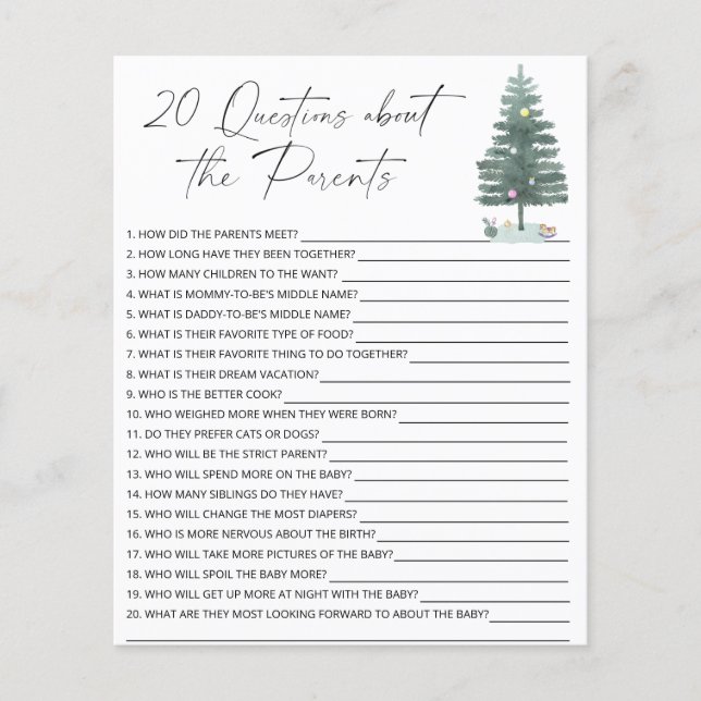 20 Questions sur le jeu de baby shower des parents (Devant)