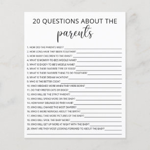 20 Questions sur le jeu de baby shower des parents