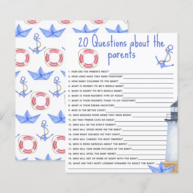 20 Questions sur le jeu de baby shower des parents (Devant / Derrière)