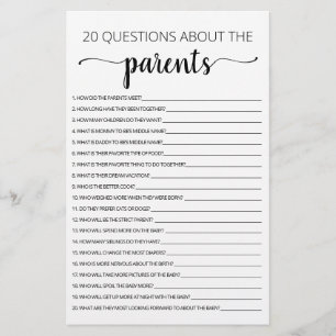 20 Questions sur le jeu de Baby shower Parents