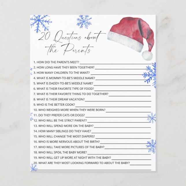20 Questions sur le jeu de baby shower Parents (Devant)
