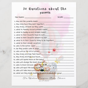 20 Questions sur le jeu de Baby shower Parents