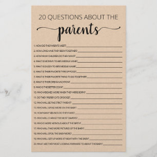 20 Questions sur le jeu de Baby shower Parents