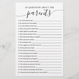 20 Questions sur le jeu de Baby shower Parents