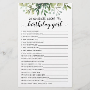 20 Questions Sur Le Jeu Modifiable Fille Anniversa