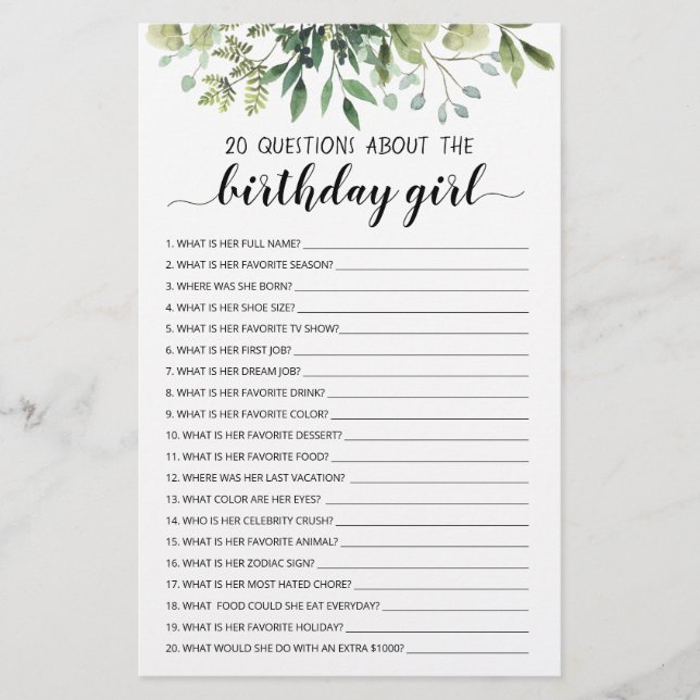 20 Questions Sur Le Jeu Modifiable Fille Anniversa (Devant)