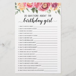 20 Questions Sur Le Jeu Modifiable Fille Anniversa