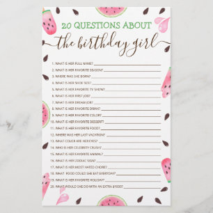 20 Questions Sur Le Jeu Modifiable Fille Anniversa