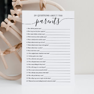 20 Questions sur Parents Baby shower Carte de jeu