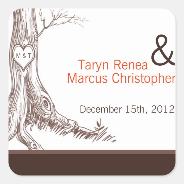 20 Stickers Favor Arbre Automne Carvings Initiaux  (Devant)