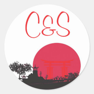 20 Stickers Japonais Rising Sun Wedding Favor