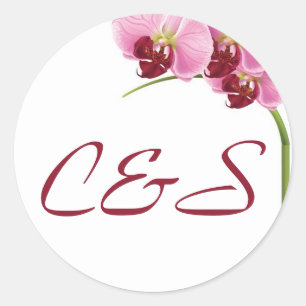 20 Stickers Mariage Orchidée violet Favor